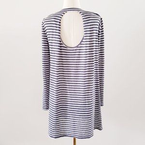 BCBGENERATION sz Medium Blue White Striped Long Sleeve Back Cutout A-Line Dress